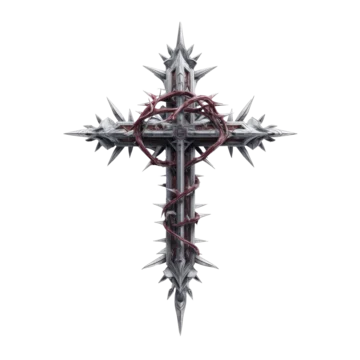 Gothic Cross with Thorns and Haunted Style on transparent background