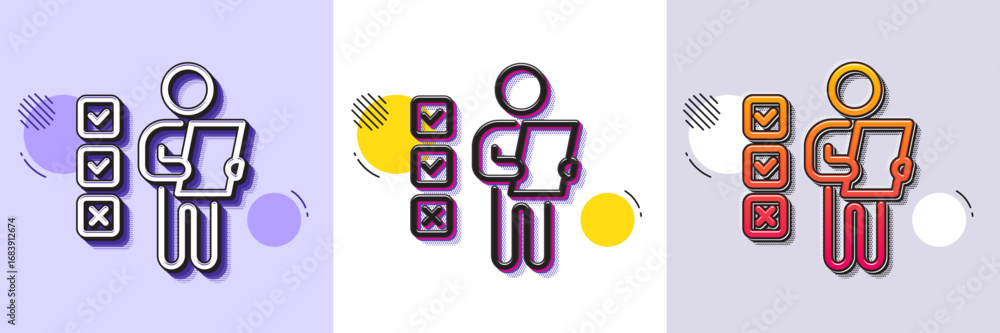 Poster voting ballot paper line icon. halftone dotted pattern. gradient icon with grain shadow. vote checkl