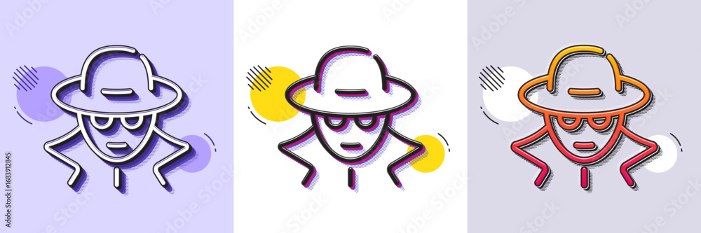 Poster fraud line icon. halftone dotted pattern. gradient icon with grain shadow. spy of thief sign. cyber 