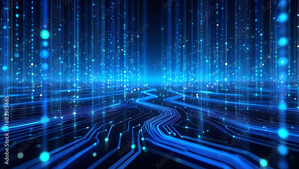 Aufkleber digital data stream flowing through futuristic network pathways explores technological advancement c