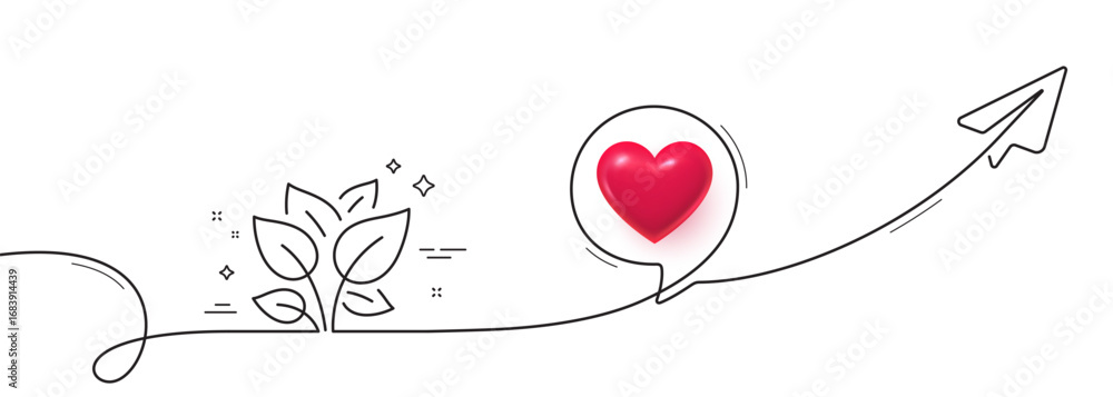 Aufkleber leaf line icon. continuous line with share plane. leaves plant sign. organic farm lettuce symbol. 3d