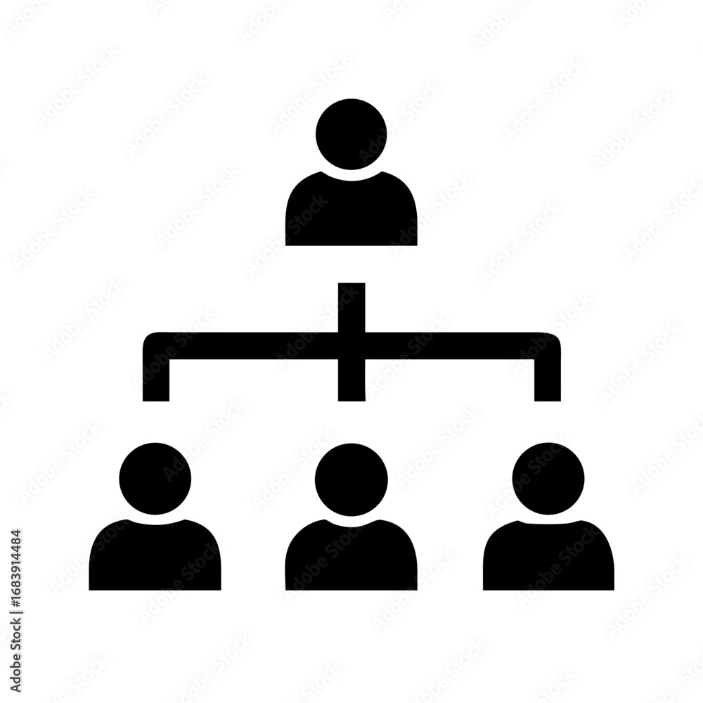 Aufkleber black and white illustration of a hierarchical structure with a leader and three subordinates