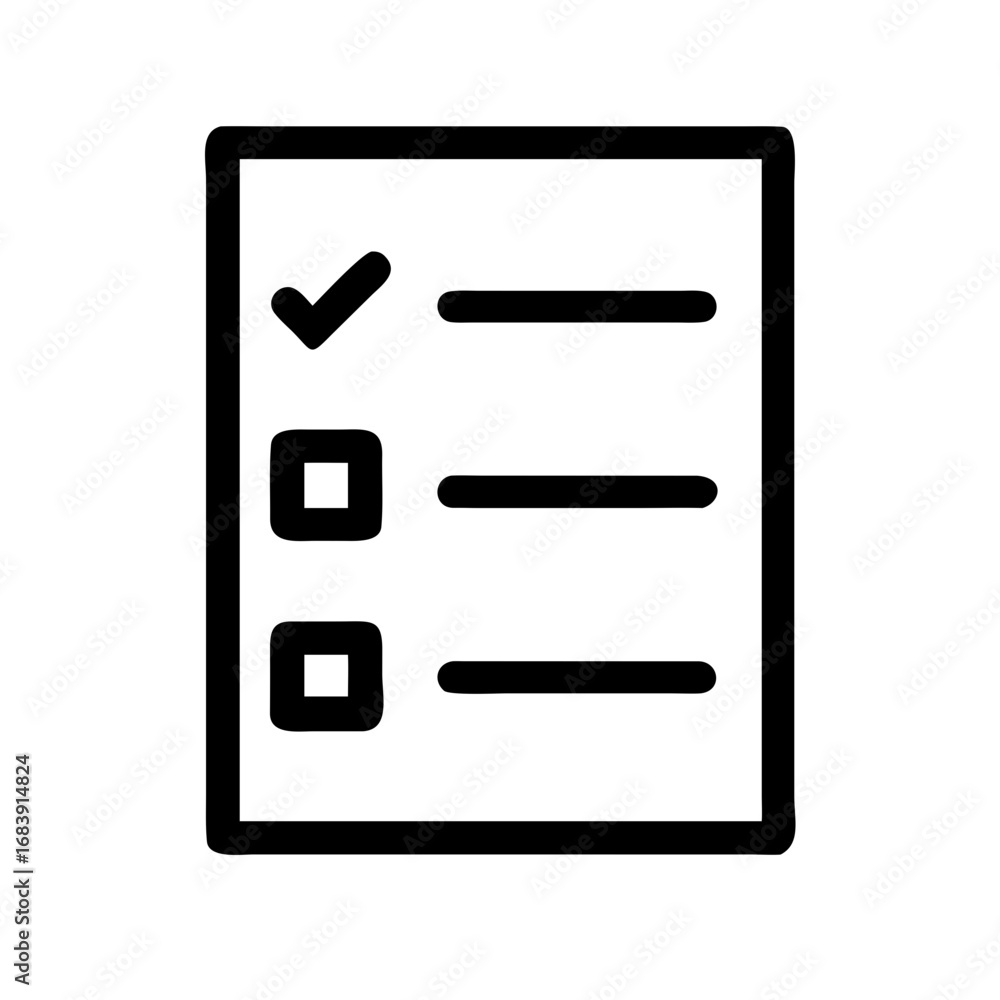Poster a checklist with a checkmark and two empty boxes and lines representing text on a white background