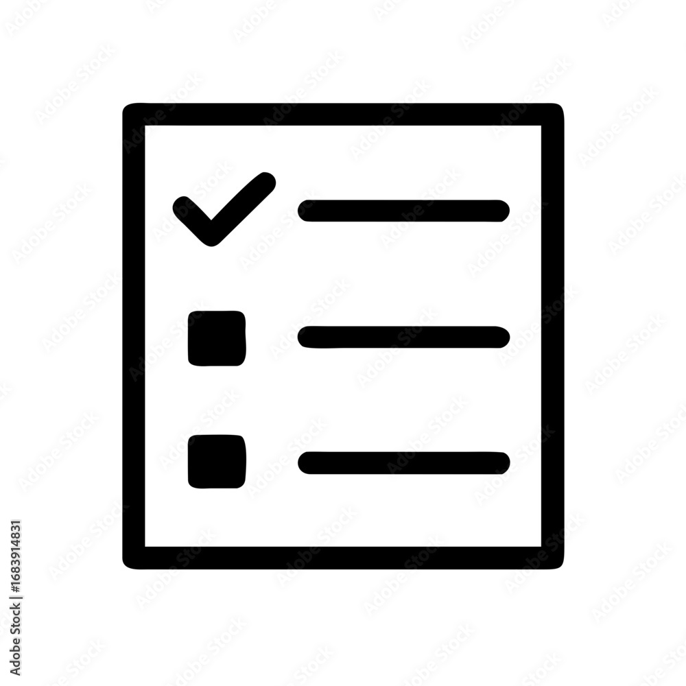 Poster black checklist icon with checkmark and square boxes on a white background in a simple line drawing 