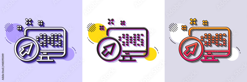 Fototapete computer line icon. halftone dotted pattern. gradient icon with grain shadow. web system sign. monit