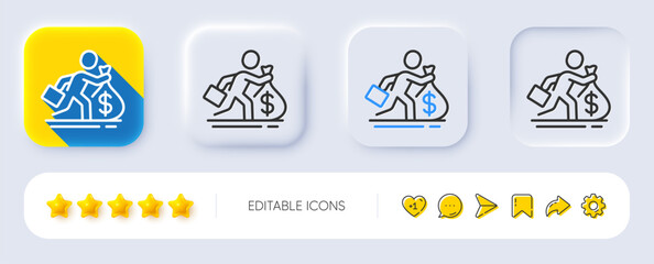 Salary line icon. Neumorphic, Flat shadow, 3d buttons. Business wages sign. Cash money bribe symbol. Line salary icon. Social media icons. Vector