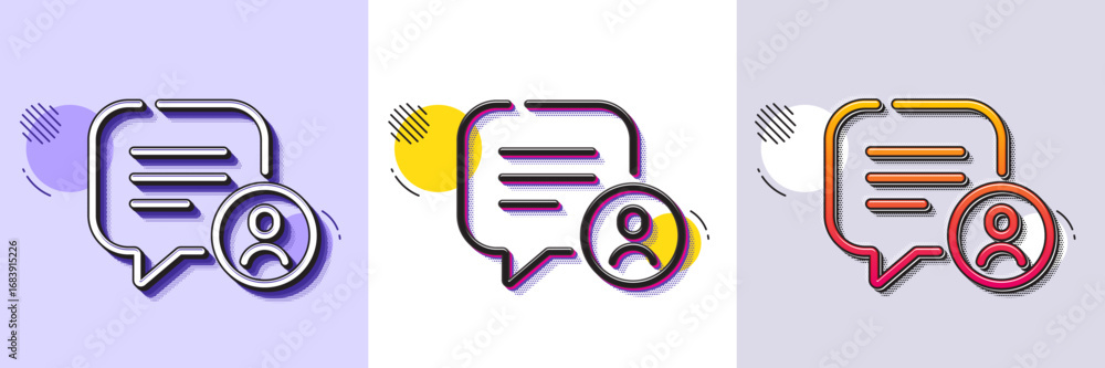 Poster chat bubble line icon. halftone dotted pattern. gradient icon with grain shadow. speech dialogue box