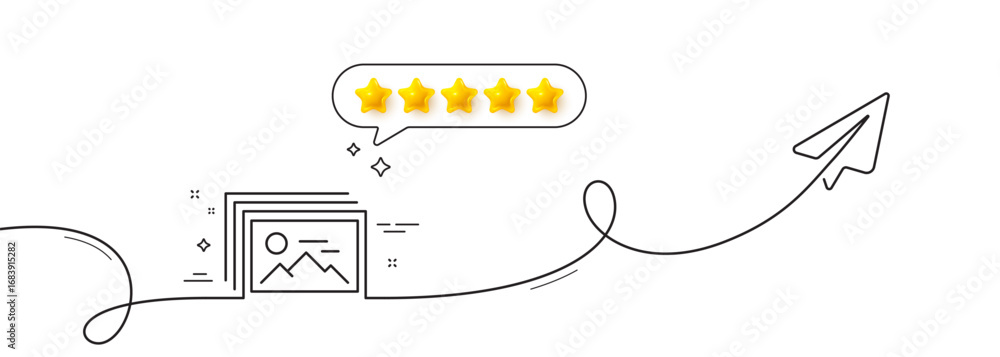 Poster image gallery line icon. continuous line with share plane. photo thumbnail sign. album picture place