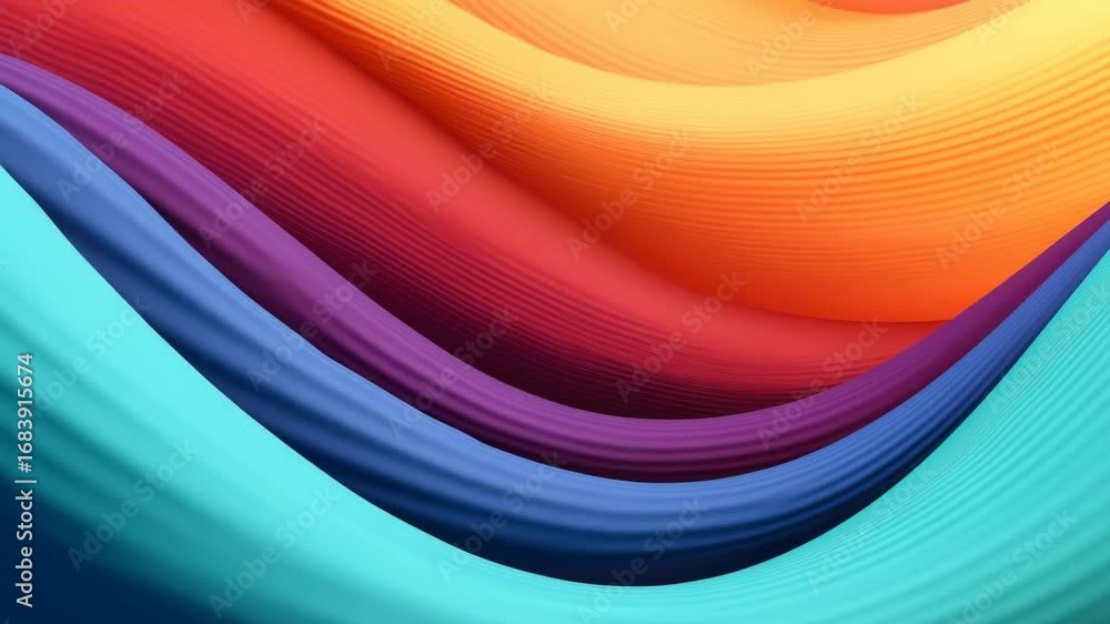 Poster vibrant abstract waves in a dynamic flow, captured from a low-angle perspective, ideal for a colorfu