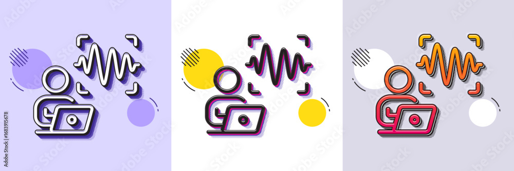 Poster voice wave line icon. halftone dotted pattern. gradient icon with grain shadow. sound scan sign. aud