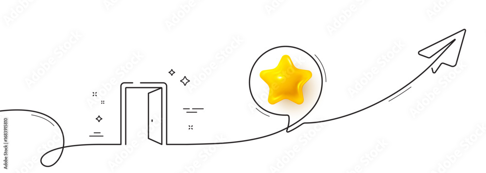 Poster open door line icon. continuous line with share plane. entrance doorway sign. building entry symbol.
