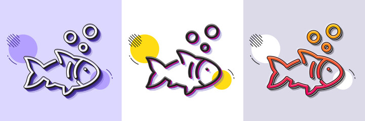 Fish line icon. Halftone dotted pattern. Gradient icon with grain shadow. Fishing catch sign. Fresh seafood symbol. Line fish icon. Various designs. Vector