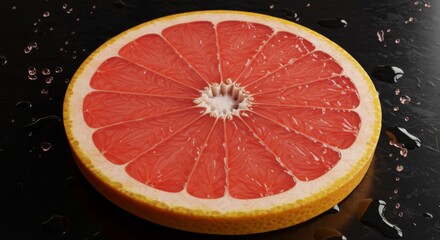 Vibrant Red Grapefruit Slice on Dark Background