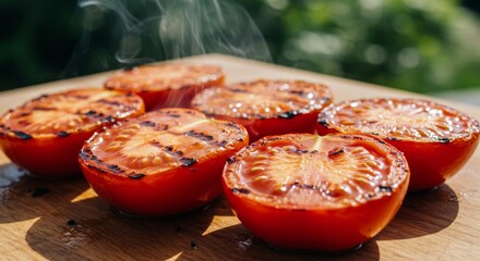 Grilled Tomatoes on Wooden Board