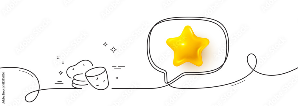 Poster potato line icon. continuous line with 3d star. vegetable food sign. diet nutrition symbol. 3d star 