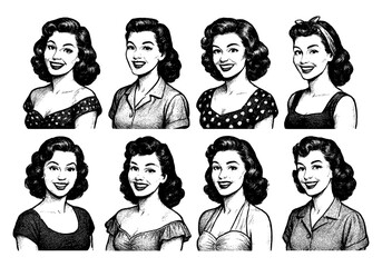 A series of women with different hairstyles and outfits. The women are smiling and appear to be happy