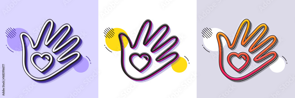 Poster social responsibility line icon. halftone dotted pattern. gradient icon with grain shadow. hand with