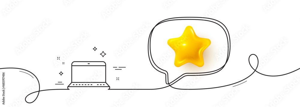 Aufkleber laptop computer icon. continuous line with 3d star. notebook sign. portable personal computer symbol