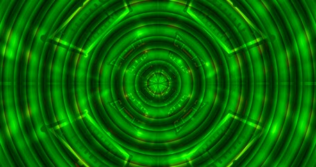 Abstract illustration showing concentric glowing green rings with a radiant core - Powered by Adobe