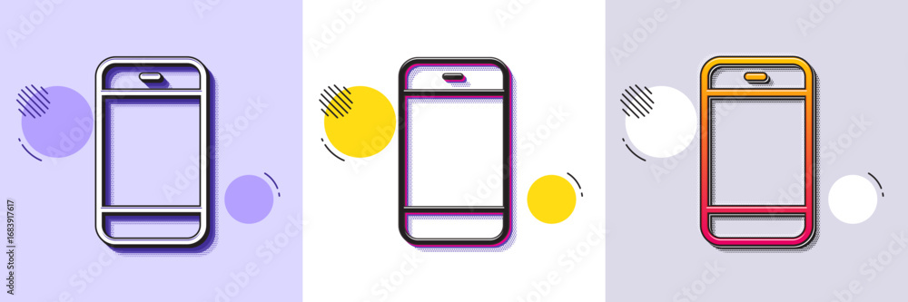 Poster smartphone icon. halftone dotted pattern. gradient icon with grain shadow. cellphone or phone sign. 
