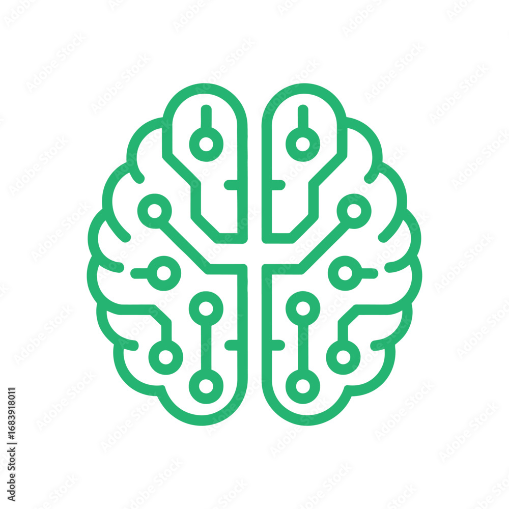 Aufkleber vector art of stylized green icon representing a brain with circuitry and nodes, symbolizing artific