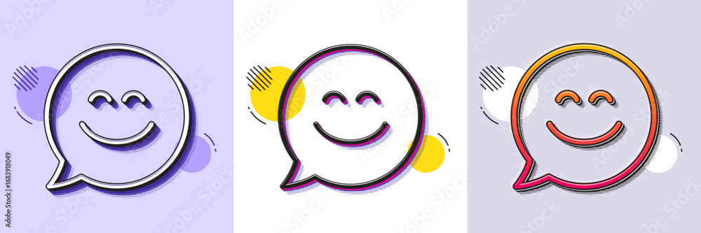 Poster smile chat line icon. halftone dotted pattern. gradient icon with grain shadow. happy emoticon sign.