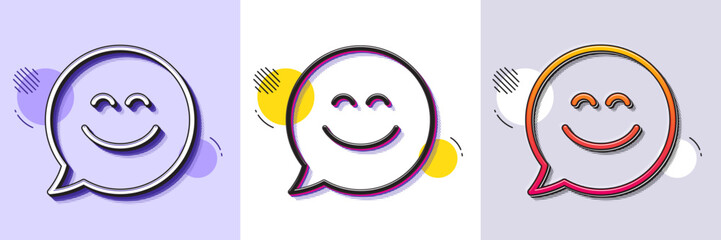 Smile chat line icon. Halftone dotted pattern. Gradient icon with grain shadow. Happy emoticon sign. Speech bubble symbol. Line smile chat icon. Various designs. Vector