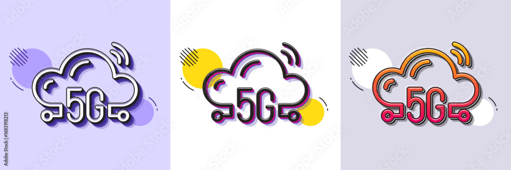 Aufkleber 5g cloud computing line icon. halftone dotted pattern. gradient icon with grain shadow. wireless tec