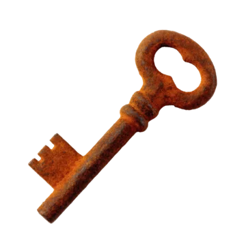 Vintage Skeleton Key with Rust Bold Design on transparent background