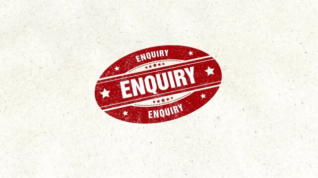 Enquiry Abstract Golden Rubber Stamp Seal. Golden Oval Shape Rubber Stamp With Enquiry Text Seal Animation on Clean White Paper Surface Background