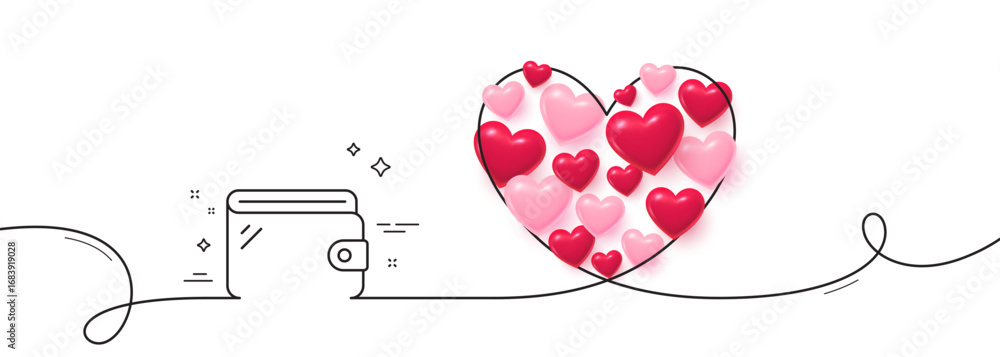Aufkleber wallet line icon. continuous line big heart. money purse sign. cash budget symbol. 3d hearts in hear