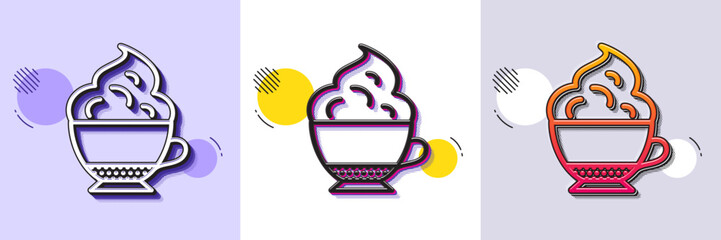 Cappuccino coffee with Whipped cream icon. Halftone dotted pattern. Gradient icon with grain shadow. Hot drink sign. Beverage symbol. Line cappuccino cream icon. Various designs. Vector