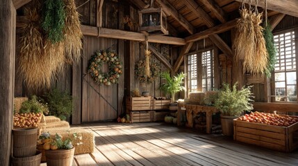 Fall & Autumn : Rustic interior with plants, wooden decor, and natural light.