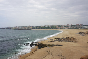 The beach Cabedelo do Douro in the mouth of the river Douro, Porto, Portugal
