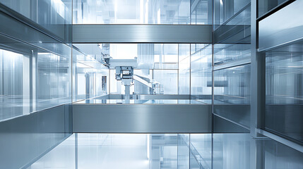 Modern Industrial Interior with Glass and Metal Framework