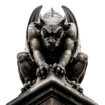Isolated Gargoyle Figurine with Gothic Details on transparent background
