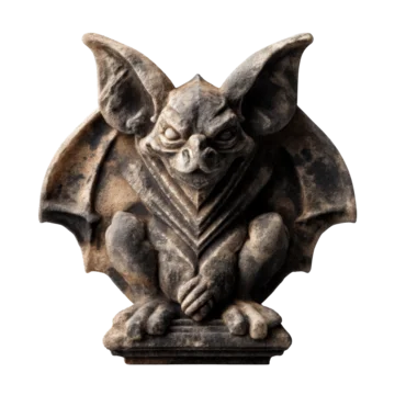 Stone Gargoyle Perched in Retro Gothic Style on transparent background