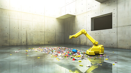 Robot Arm Sorting Colorful Objects in a Concrete Room
