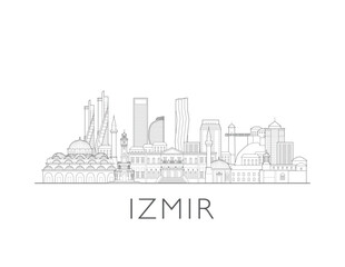 Naklejka premium Izmir, Turkey, cityscape illustration skyline drawing