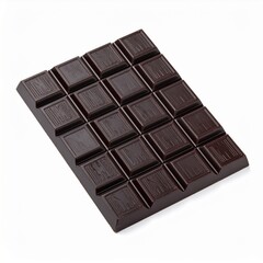 Close Up of a Rectangular Dark Chocolate Bar with a Pattern of Squares on White Background