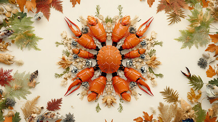 Symmetrical Artwork Featuring Lobster Claws and Autumn Leaves