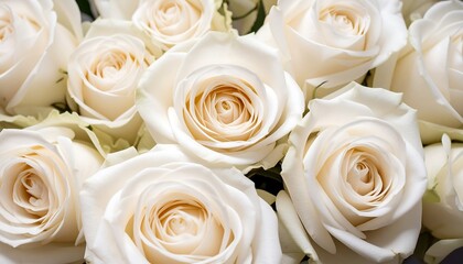 Obraz premium Overhead close-up of a pristine bouquet of creamy white roses