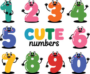 educational Colorful hand-drawn numbers 0 to 9 vector illustration, playful patterns and bright colors, creative typography for kids,