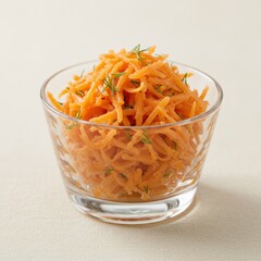 Shredded Carrot Salad in Glass Bowl