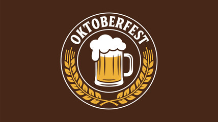 Oktoberfest celebration with beer mug and wheat wreath on a brown background design