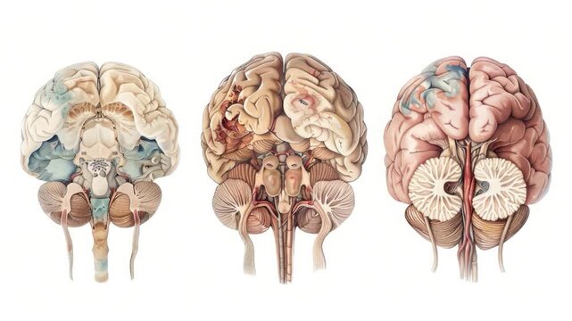 Anatomy of the human brain illustrated diagram showing brain regions and structures