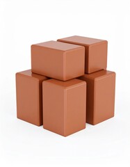 Pile of Brownish Red Bricks Stacked on White Background for Construction and Building