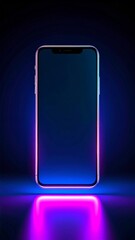 Smartphone with Glowing Neon Edges Displaying a Modern Abstract Design