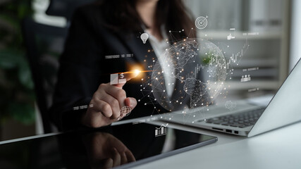 Global business network connecting digital economy and data exchange. Global business expands market, business shares data, global drives finance, and global business supports insight. Latch