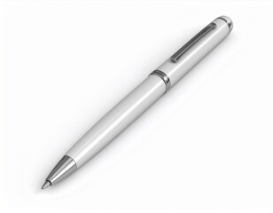 Elegant White and Silver Ballpoint Pen on White Background Perfect for Office and Writing